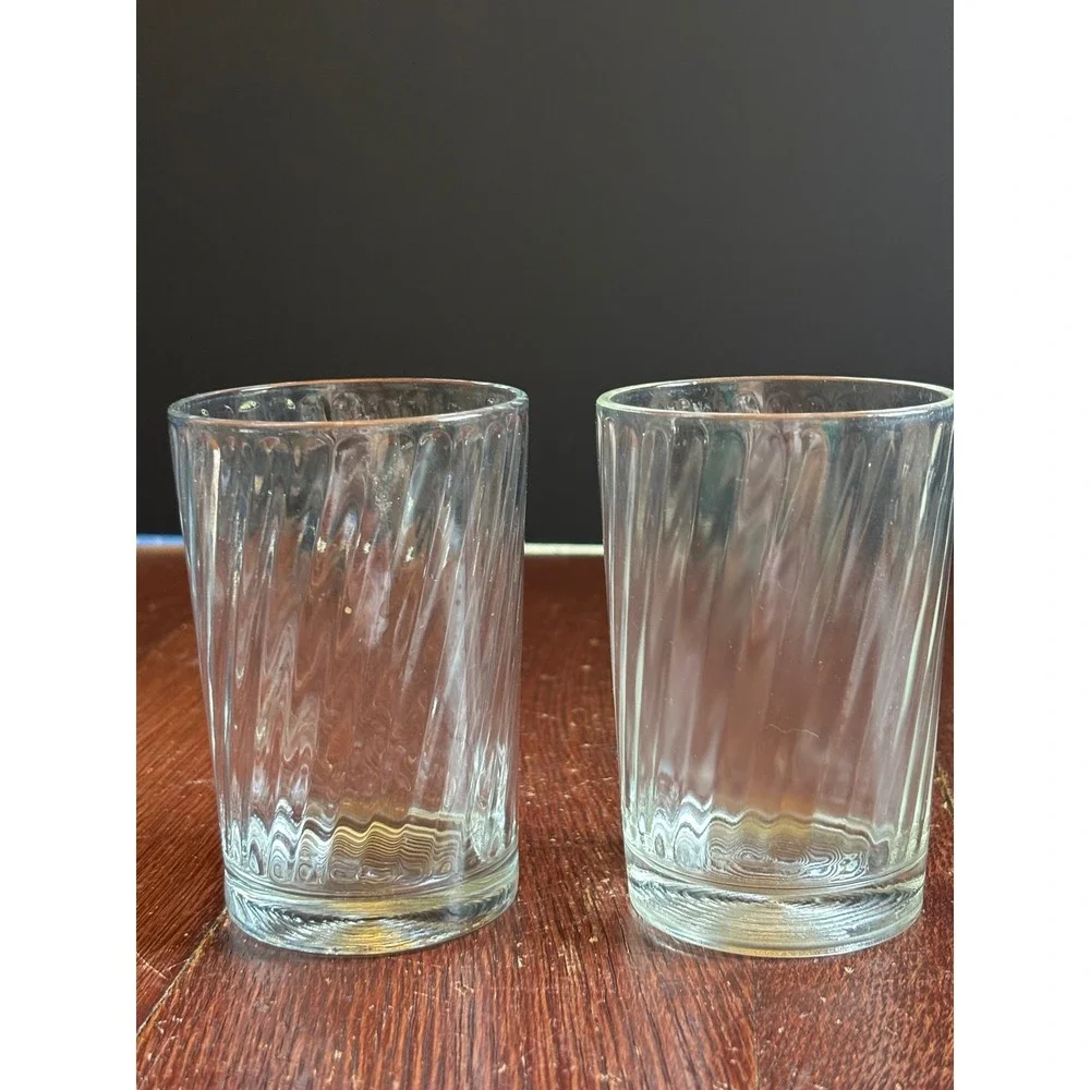 Vintage Clear Optic Swirl Juice Glasses Set of 2 Ribbed Tumblers 4oz